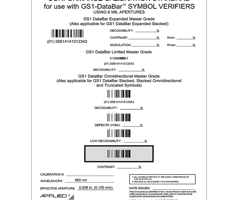 Conformance Calibration Standard Test Card for GS1-DataBar Symbol Verifiers  (AI-CCS-DATABAR)